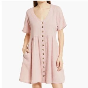 Madewell Lightspun Button-Front Mini Dress in Wisteria Dove
